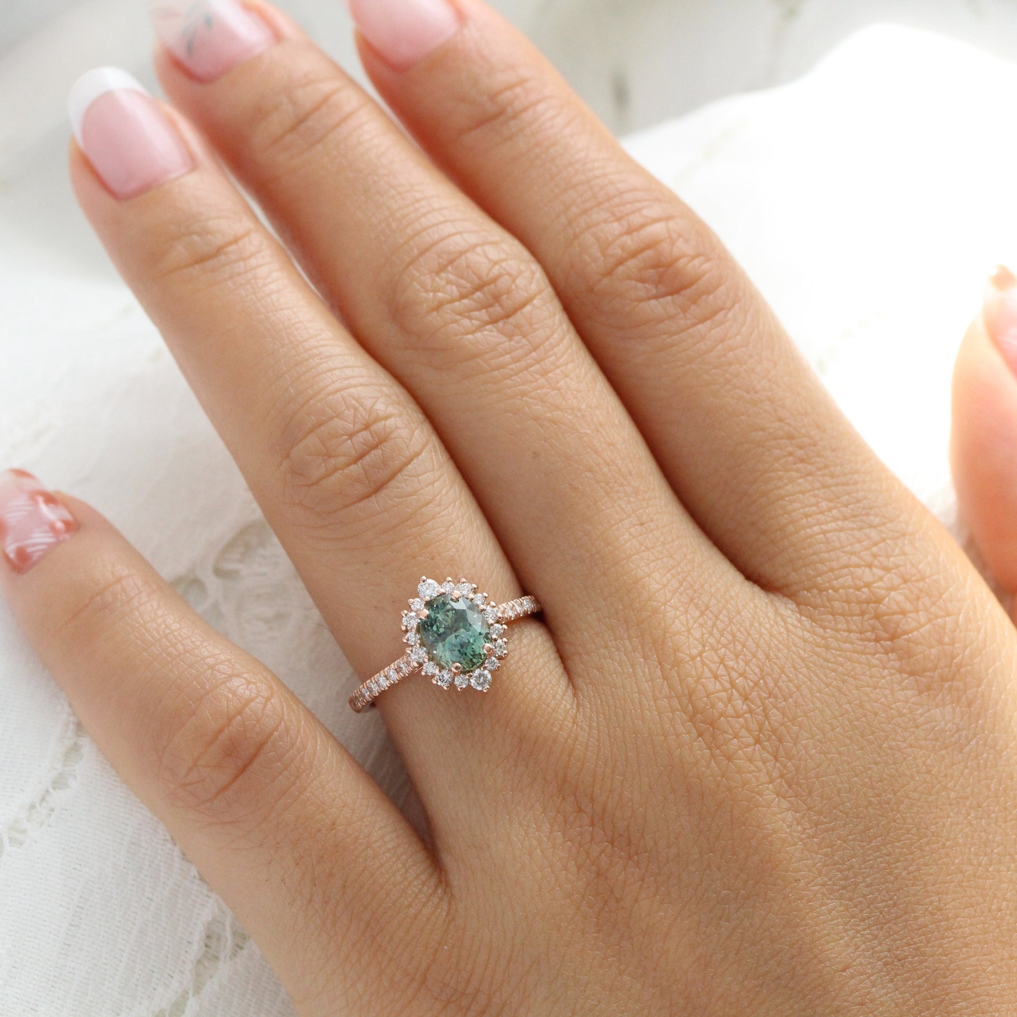 oval green sapphire engagement ring halo diamond engagement ring la more design jewelry