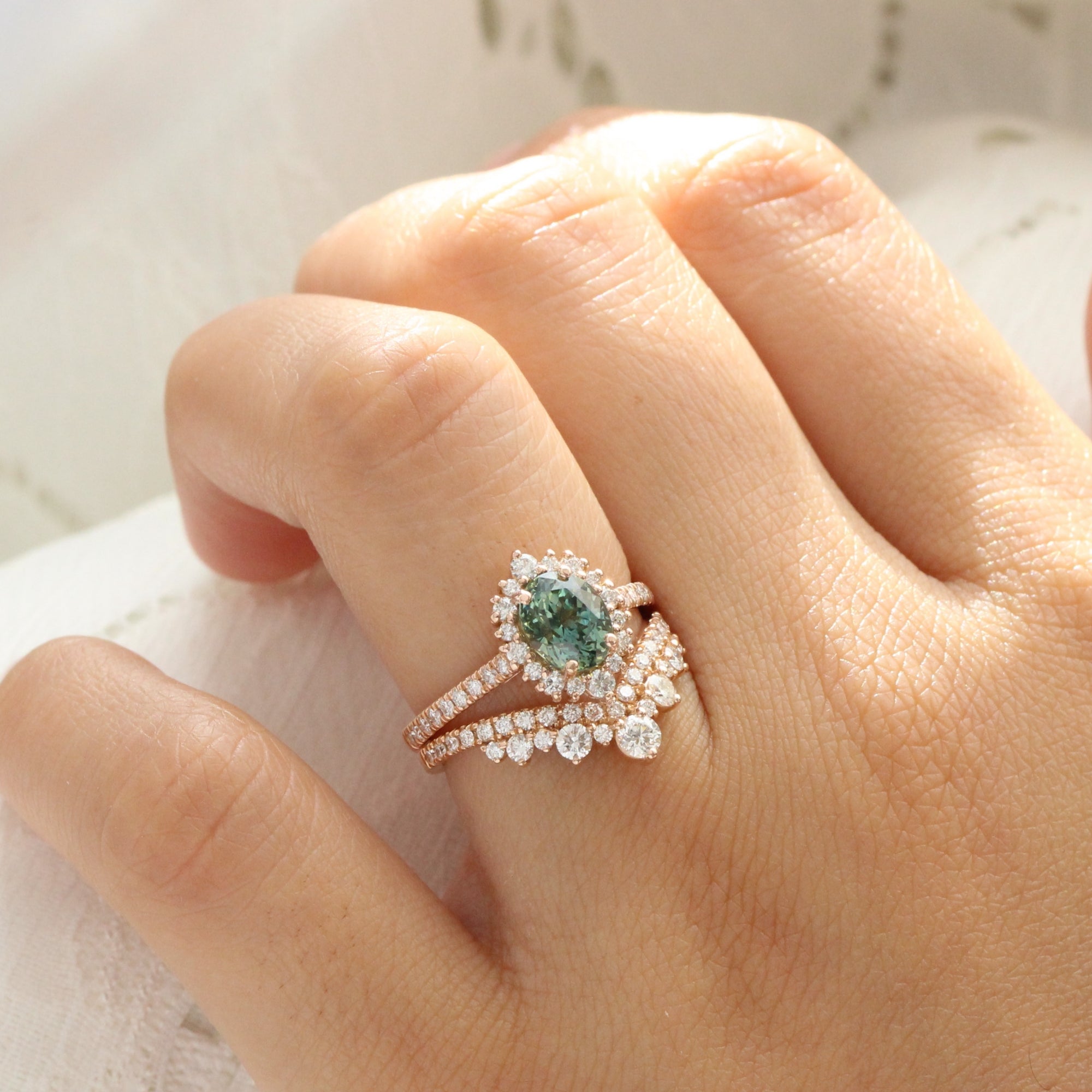 oval green sapphire engagement ring halo diamond engagement ring la more design jewelry