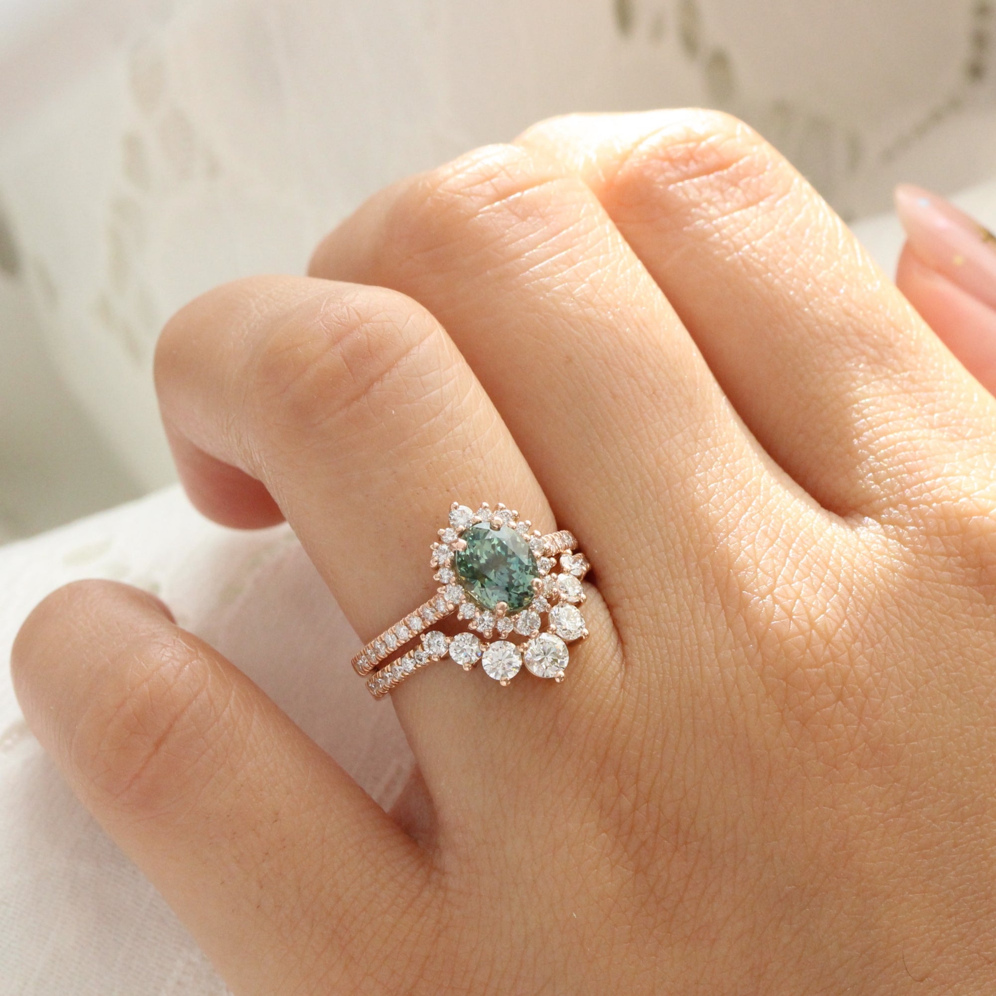 oval green sapphire engagement ring halo diamond engagement ring la more design jewelry