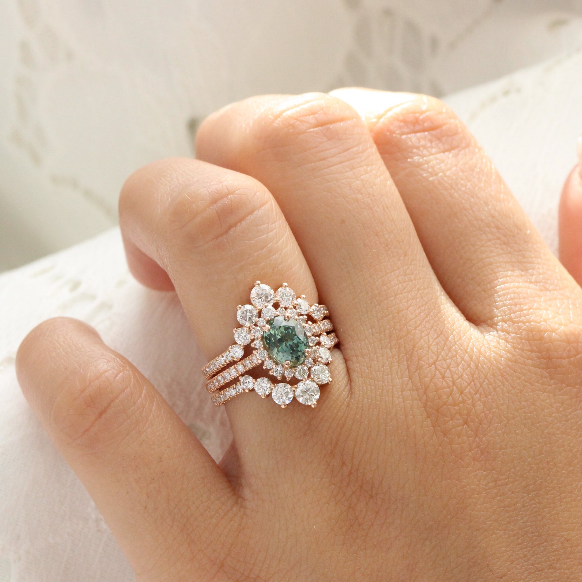 oval green sapphire engagement ring halo diamond engagement ring la more design jewelry