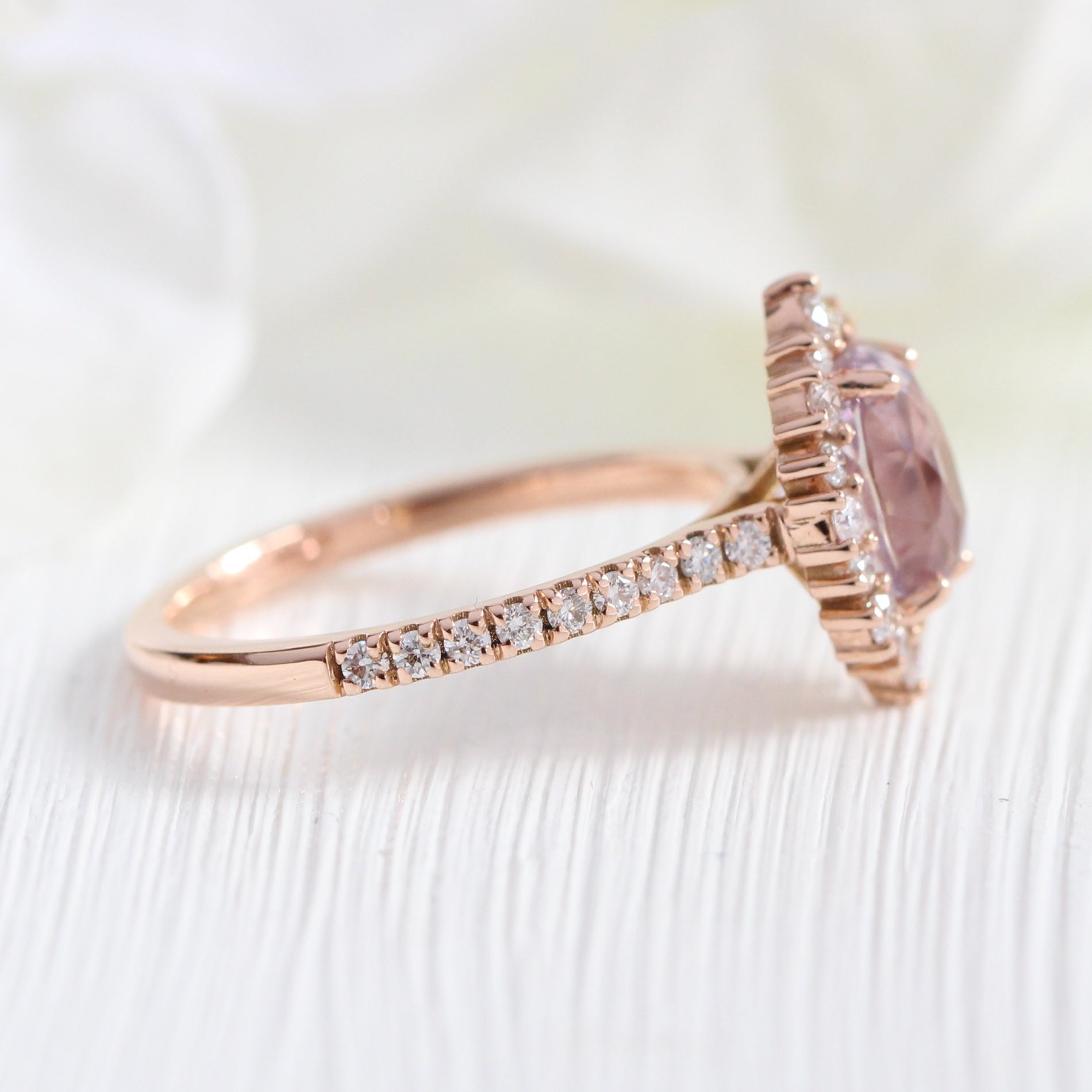 oval lavender sapphire ring rose gold halo diamond ring pave diamond band la more design jewelry