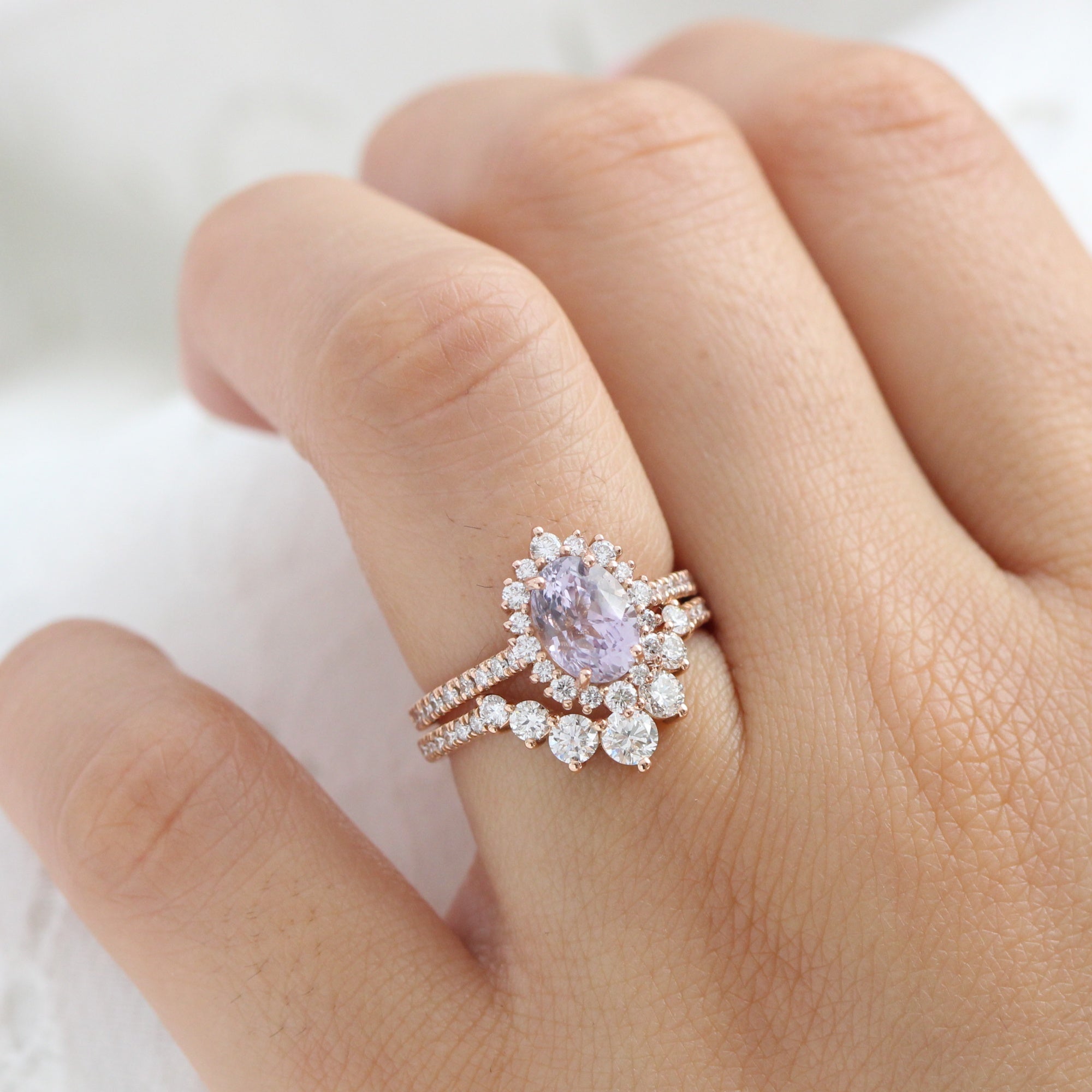 oval lavender sapphire ring rose gold halo diamond ring pave diamond band la more design jewelry