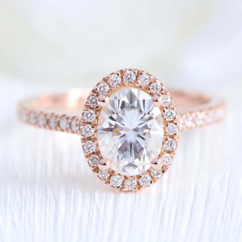 Luna Halo Engagement Rings, Halo Bridal Set Wedding Ring Stacks Gold ...