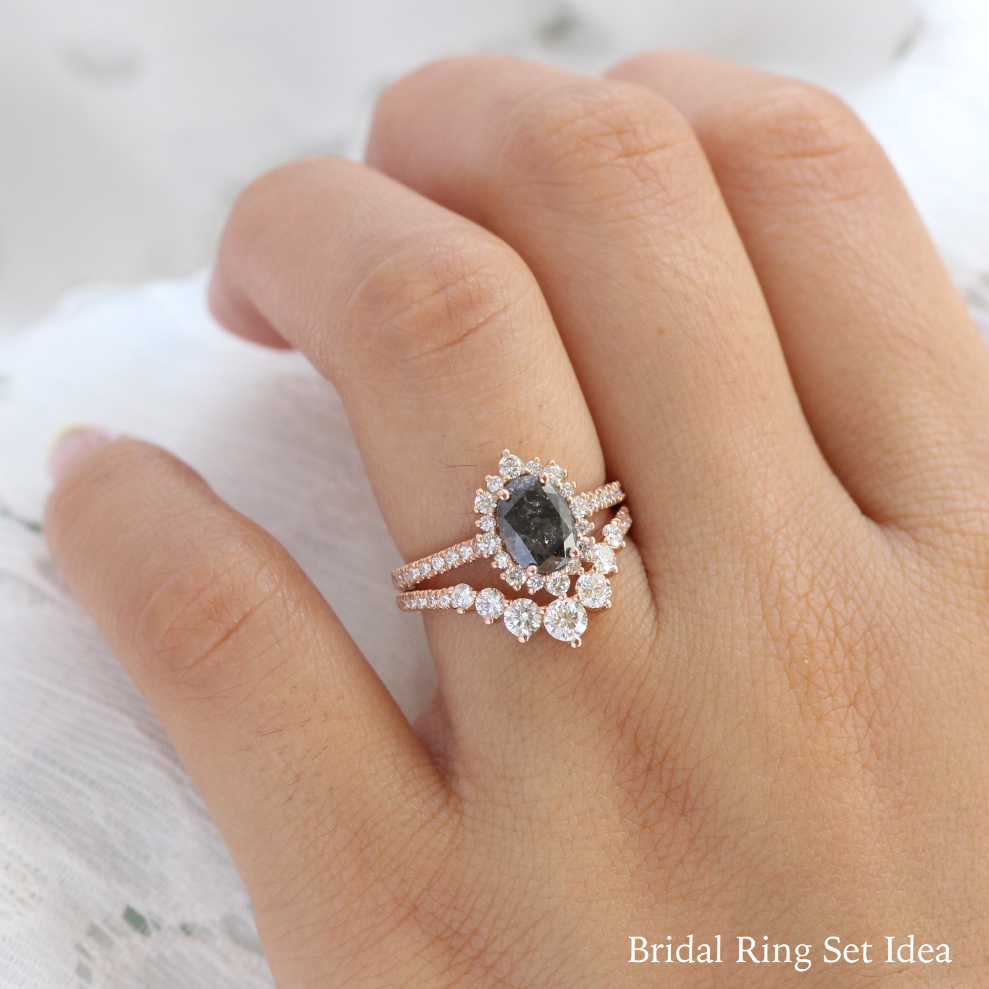 oval salt and pepper diamond ring rose gold grey diamond halo ring la more design jewelry