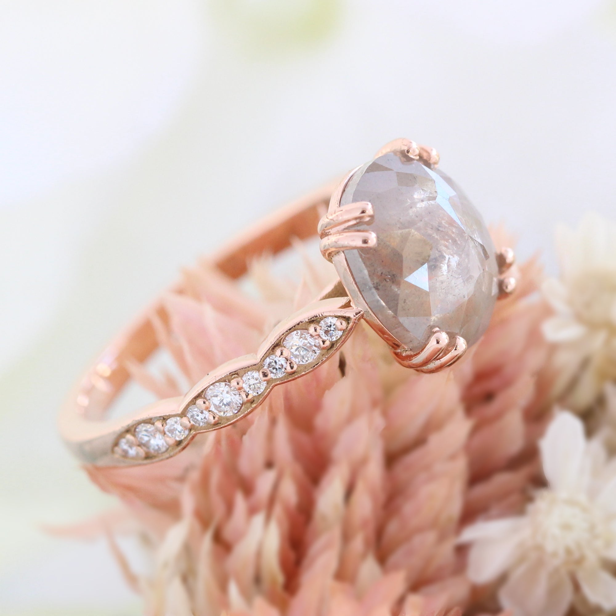 oval salt and pepper diamond ring rose gold pear solitaire grey diamond ring la more design jewelry