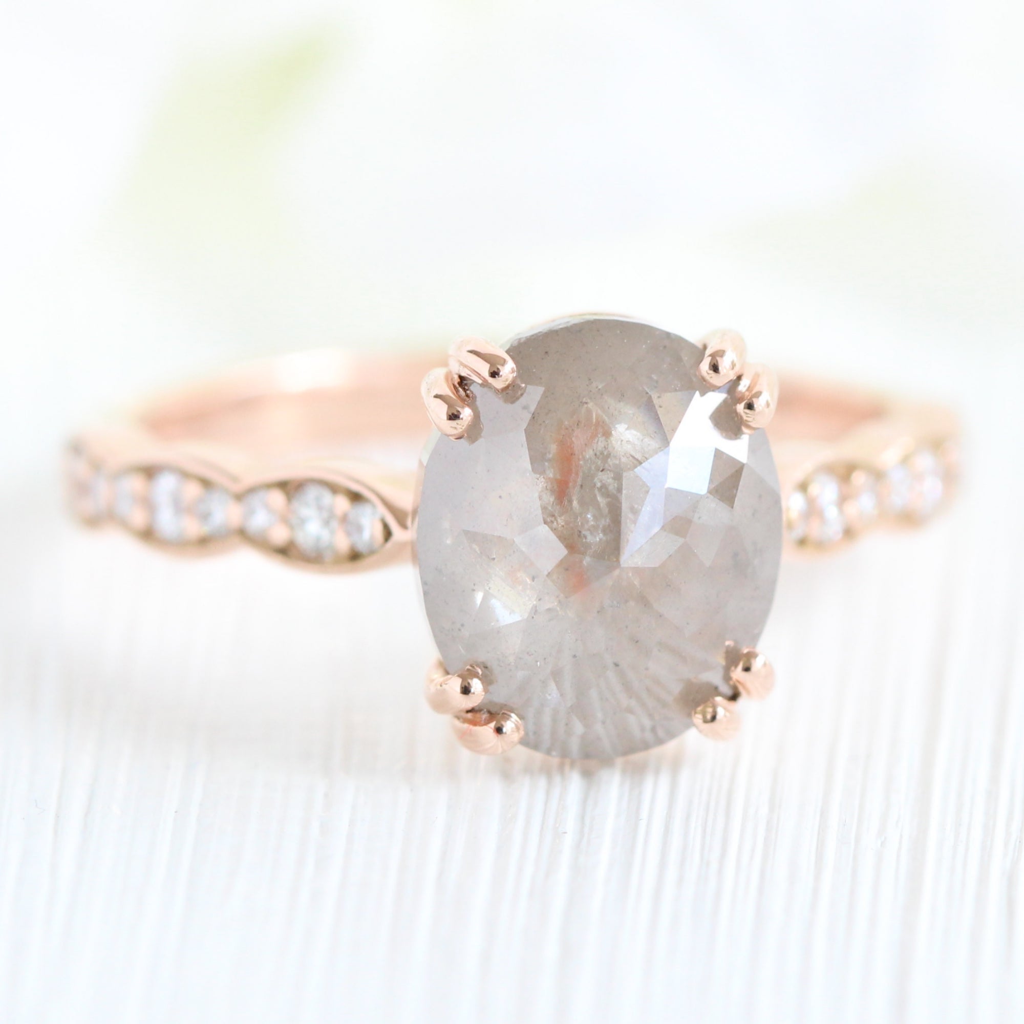 oval salt and pepper diamond ring rose gold pear solitaire grey diamond ring la more design jewelry