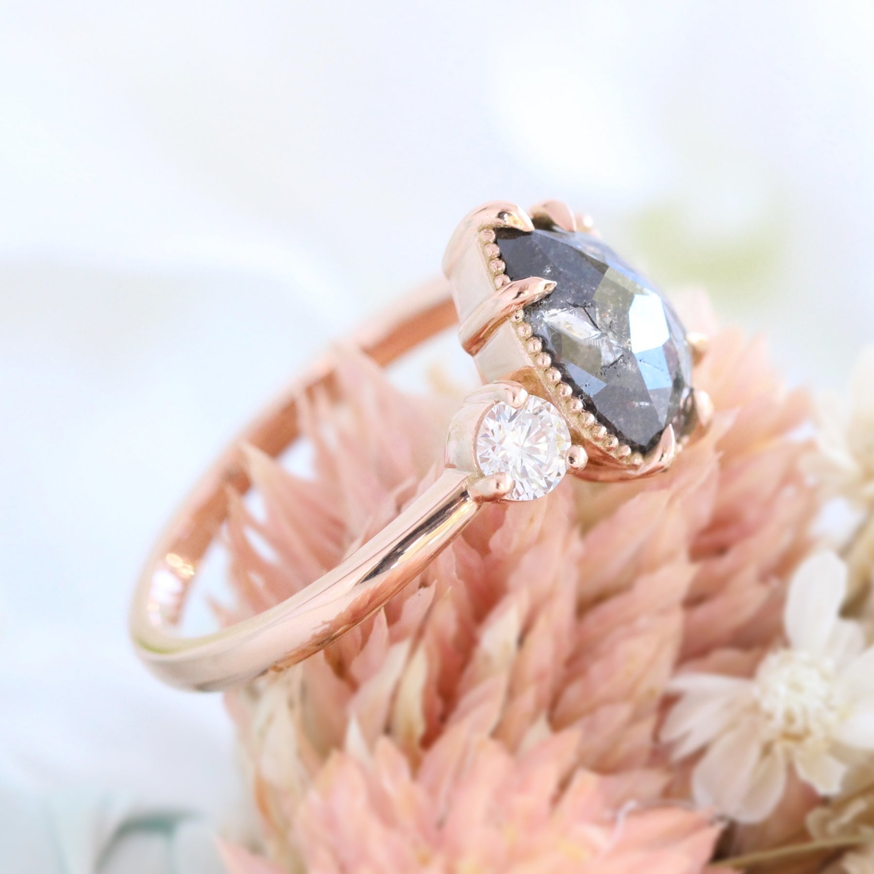 pear cut salt and pepper diamond ring rose gold 3 stone diamond ring la more design jewelry