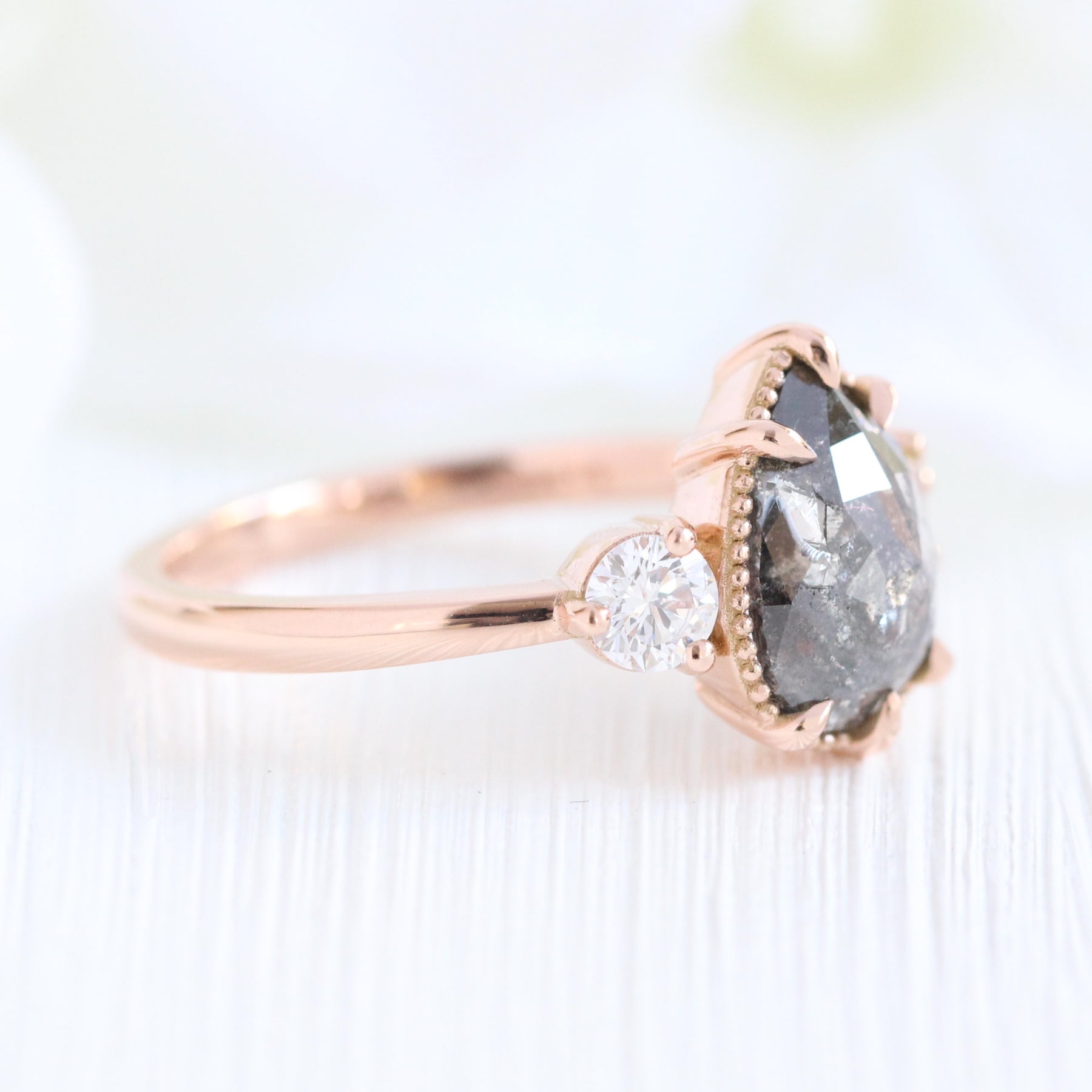 pear cut salt and pepper diamond ring rose gold 3 stone diamond ring la more design jewelry