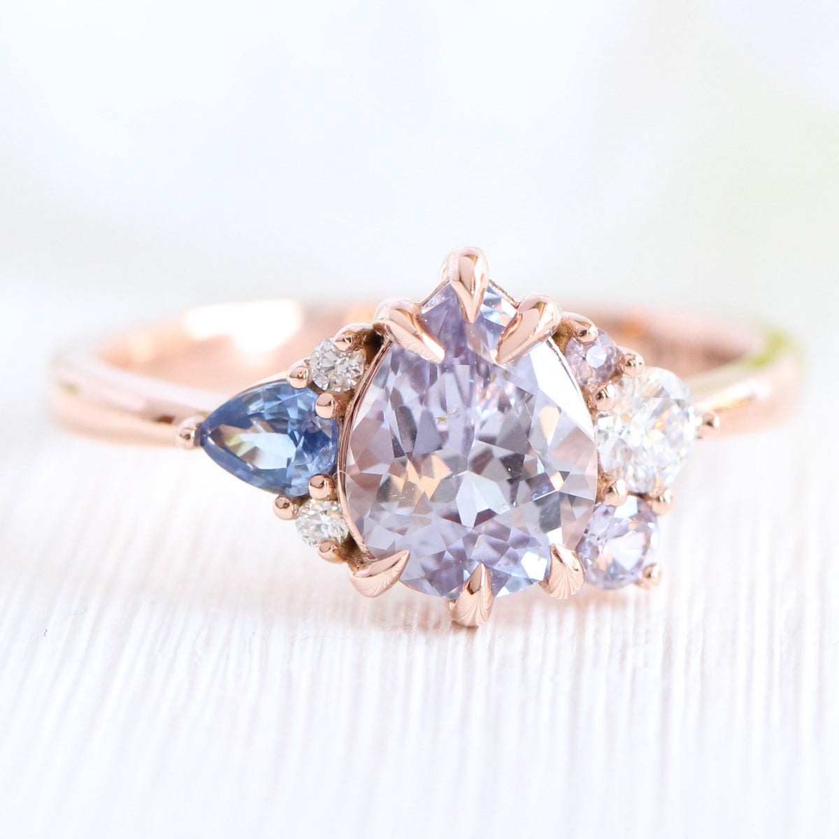 pear lavender purple sapphire diamond ring rose gold cluster ring la more design jewelry