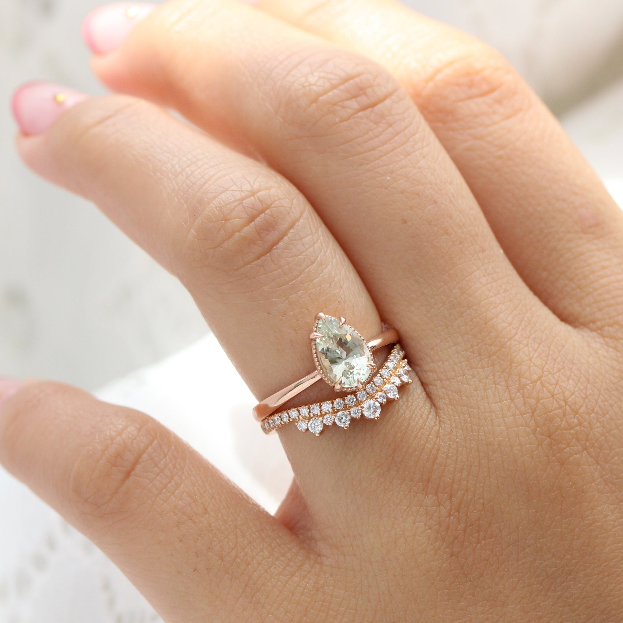 pear sea foam green sapphire ring rose gold solitaire ring la more design jewelry