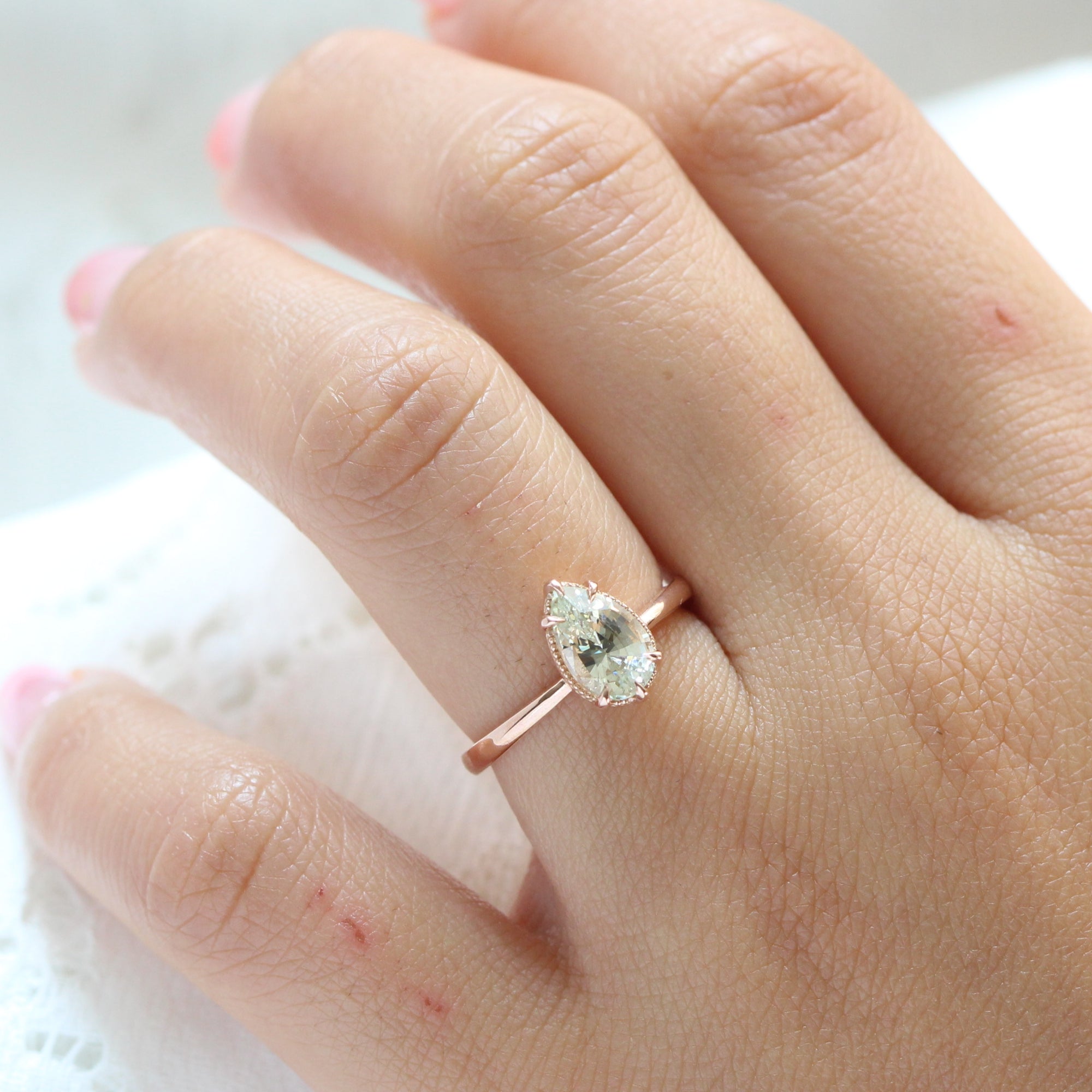 pear sea foam green sapphire ring rose gold solitaire ring la more design jewelry