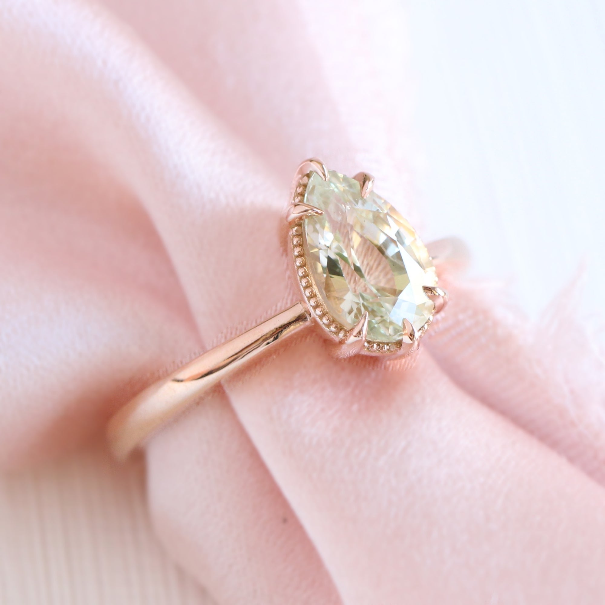 pear sea foam green sapphire ring rose gold solitaire ring la more design jewelry