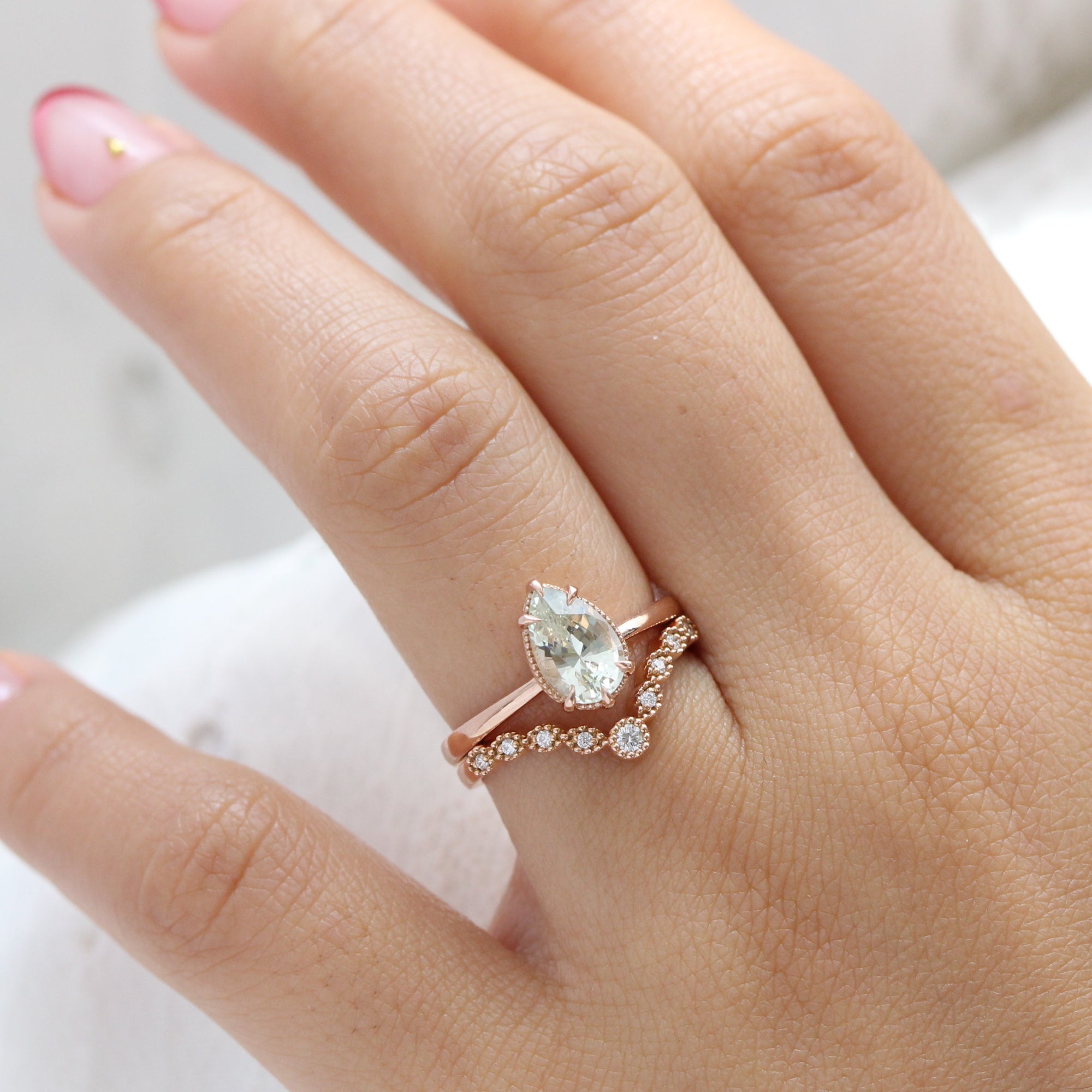 pear sea foam green sapphire ring rose gold solitaire ring la more design jewelry