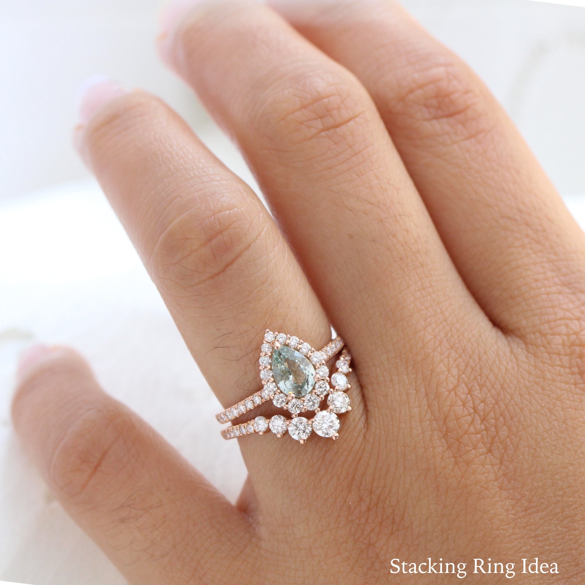 seafoam green sapphire ring rose gold halo diamond pear engagement ring la more design jewelry