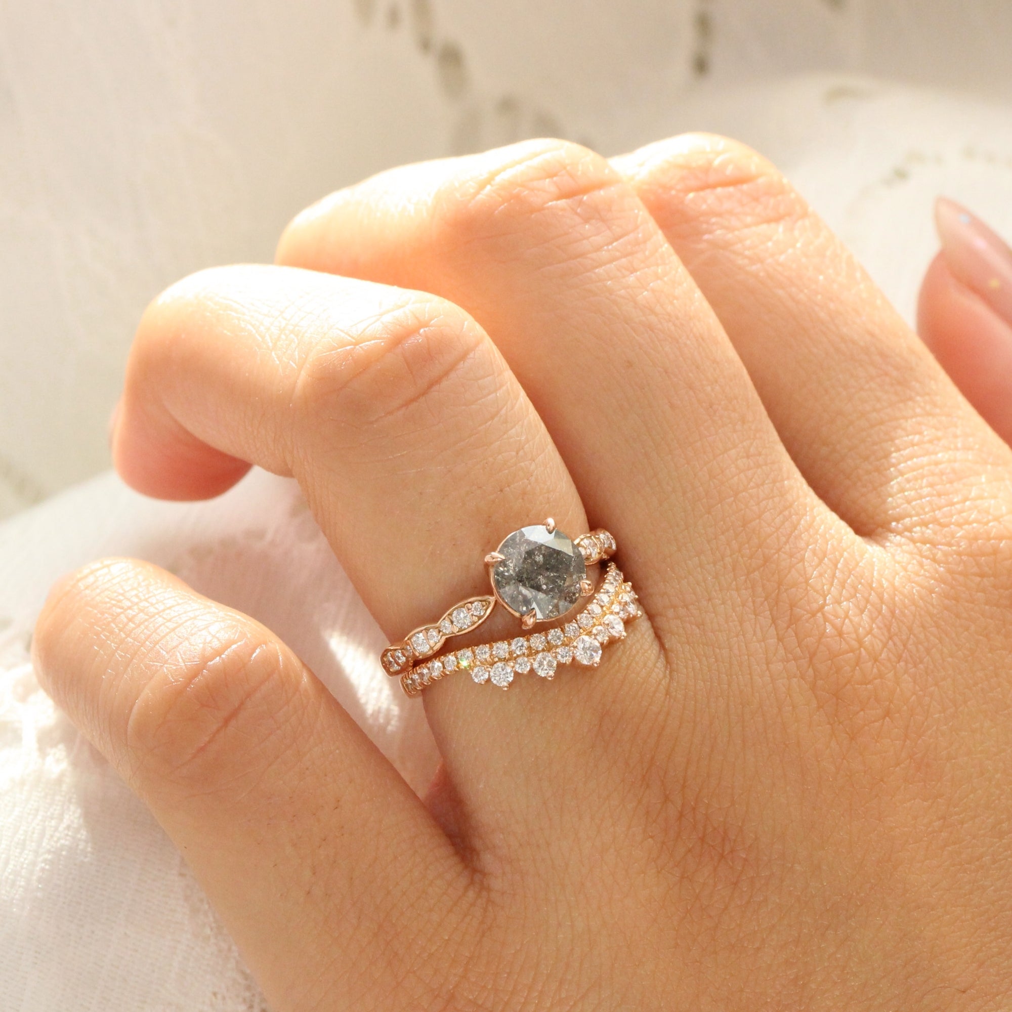 Natural salt and hot sale pepper diamond ring