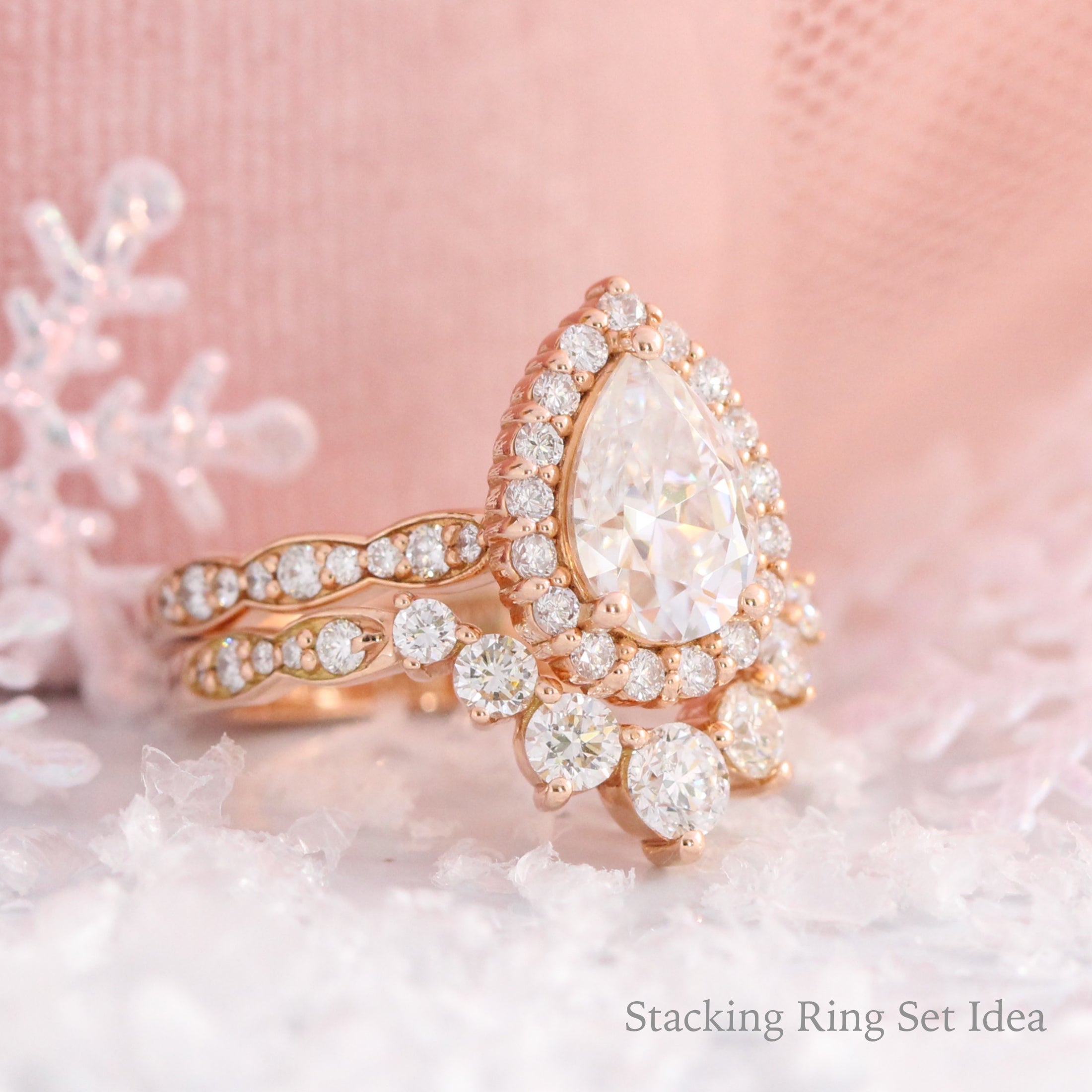 unqiue stacking diamond ring set rose gold bridal set la more design jewelry 