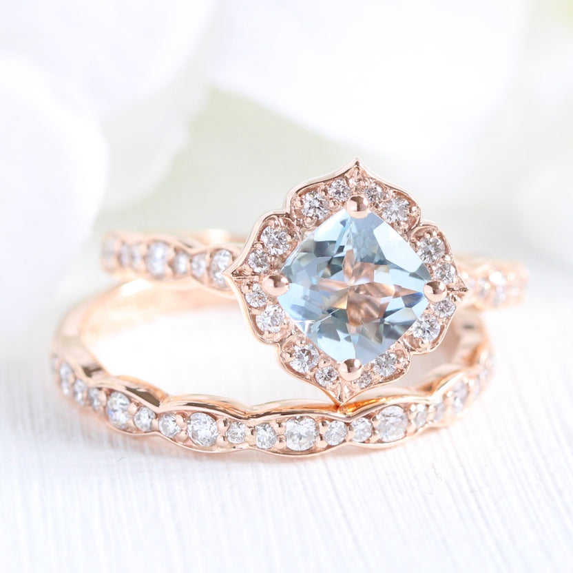 Aquamarine Engagement Rings, March Birthstone Rings in Rose Gold | La ...