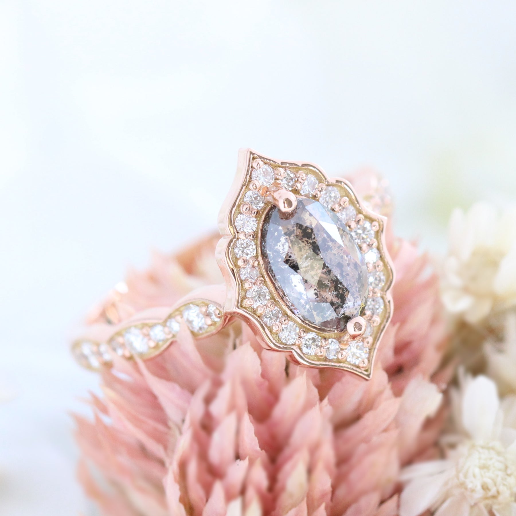 Marquise Salt and Pepper Grey Diamond Engagement Ring Rose Gold | La ...