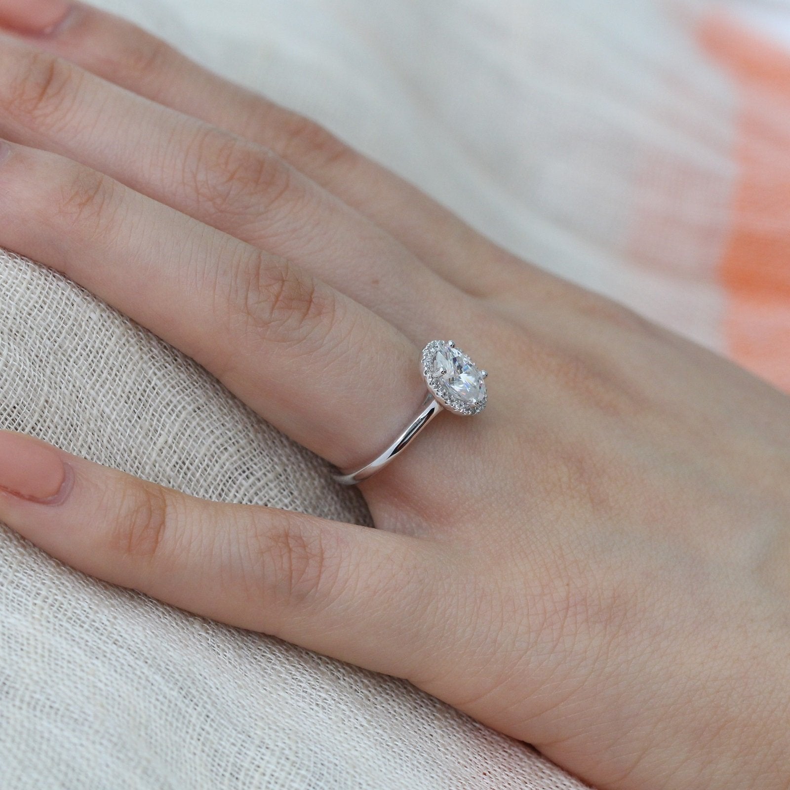 Women's Three Stone Engagement Ring/ Yellow Gold Diamond Wedding Ring/